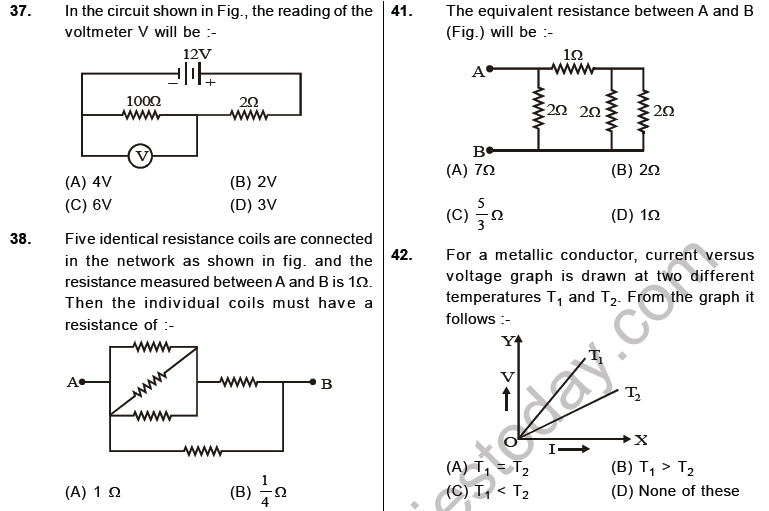 NEET Physics Electricity MCQs Set B, Multiple Choice Questions